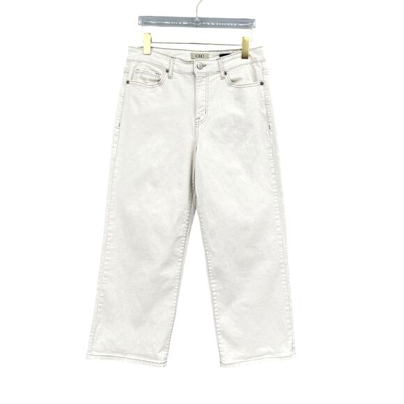 LOGO by Lori Goldstein Cream Denim Classic Wide Leg Crop High Waist Jeans QVC - Picture 1 of 10